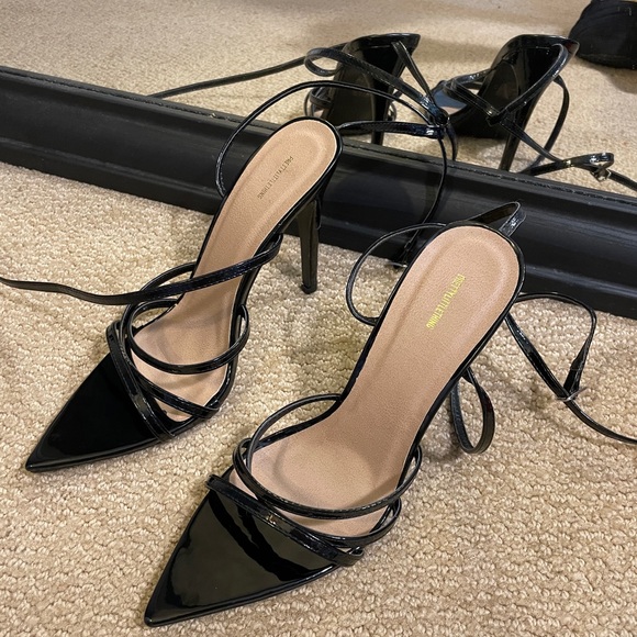 Black Patent Strappy Point Toe Heels - Picture 3 of 6